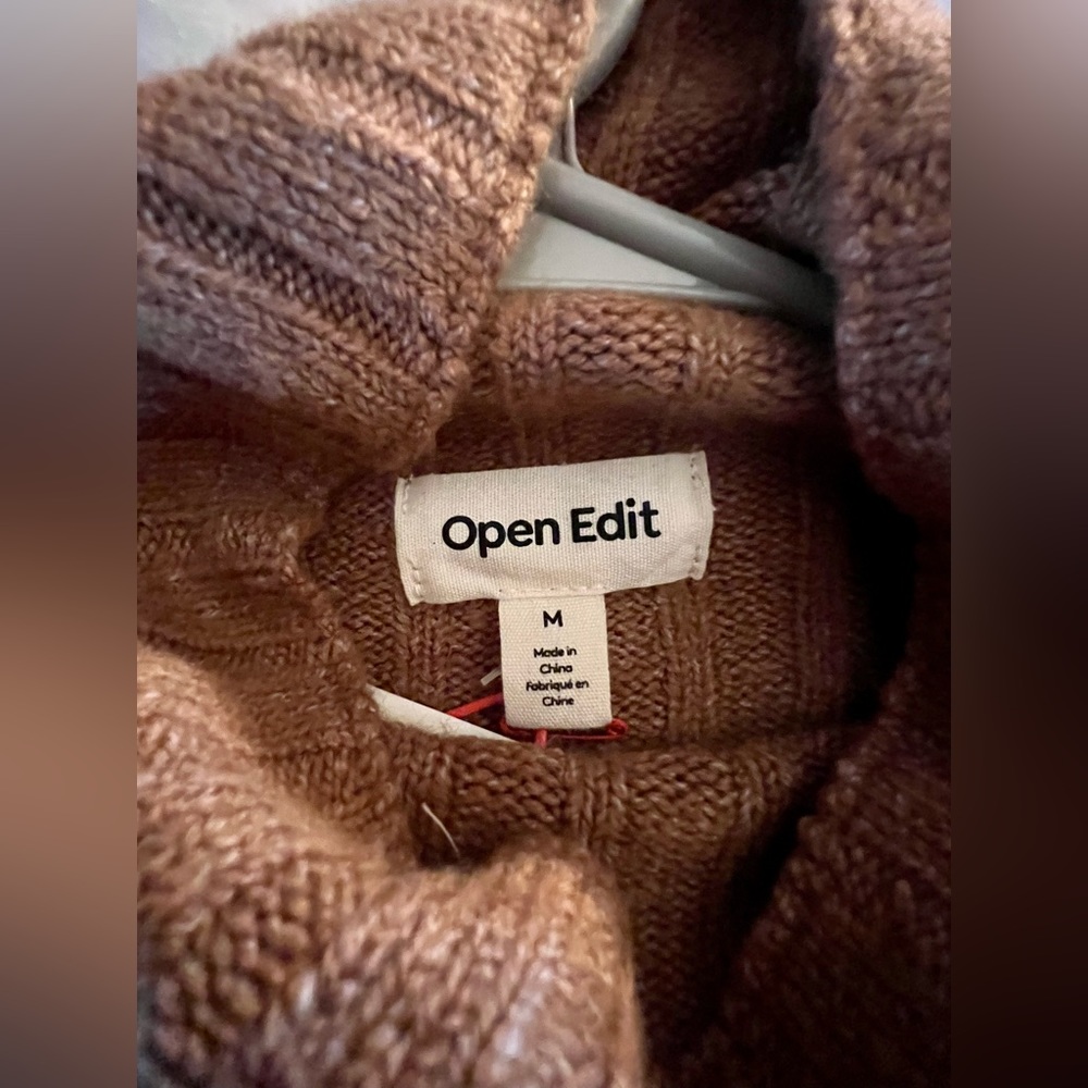 NWT Open Edit Camel colored ribbed mock neck sweater. Women’s size medium. - Picture 6 of 7